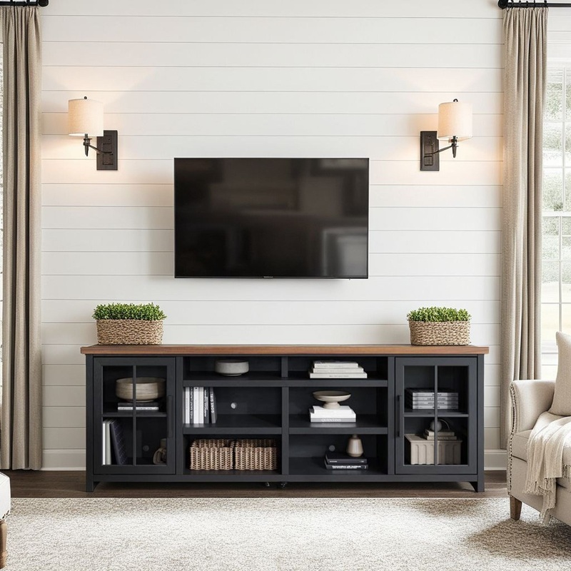 Essex – TV Stand Console For TVs Up To 100 – Black, Whiskey