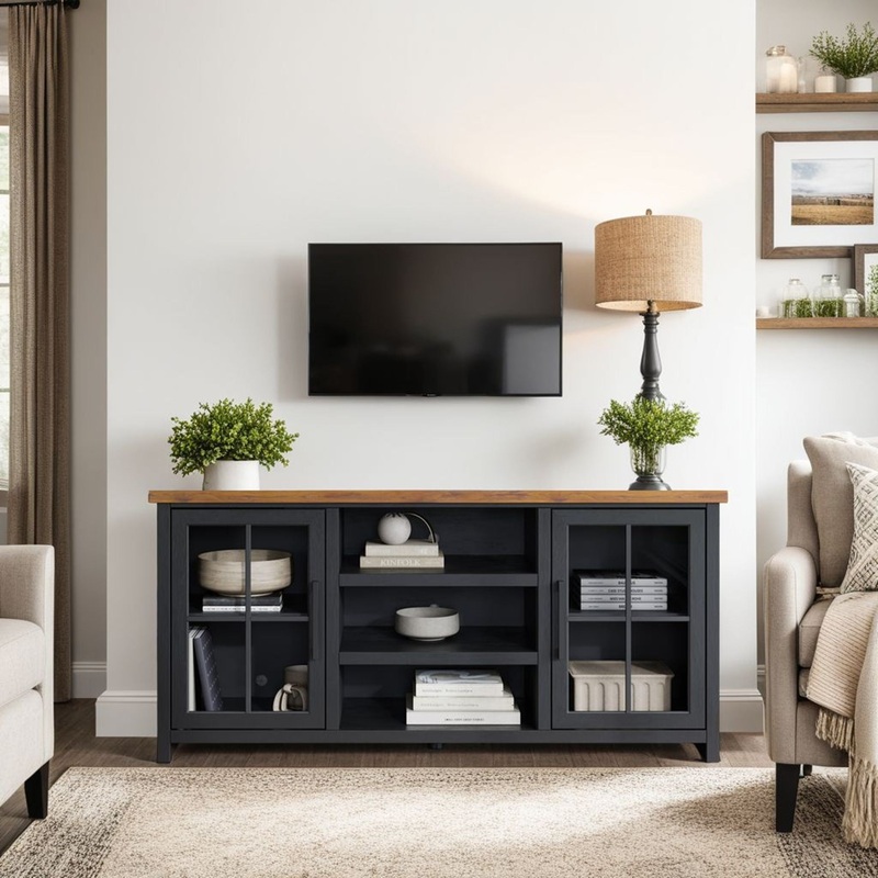 Essex – TV Stand Console For TVs Up To 80 – Black, Whiskey