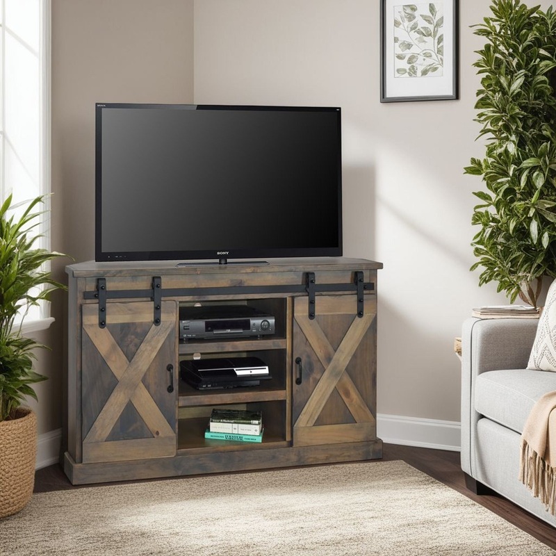 Farmhouse – Corner TV Stand – Barnwood