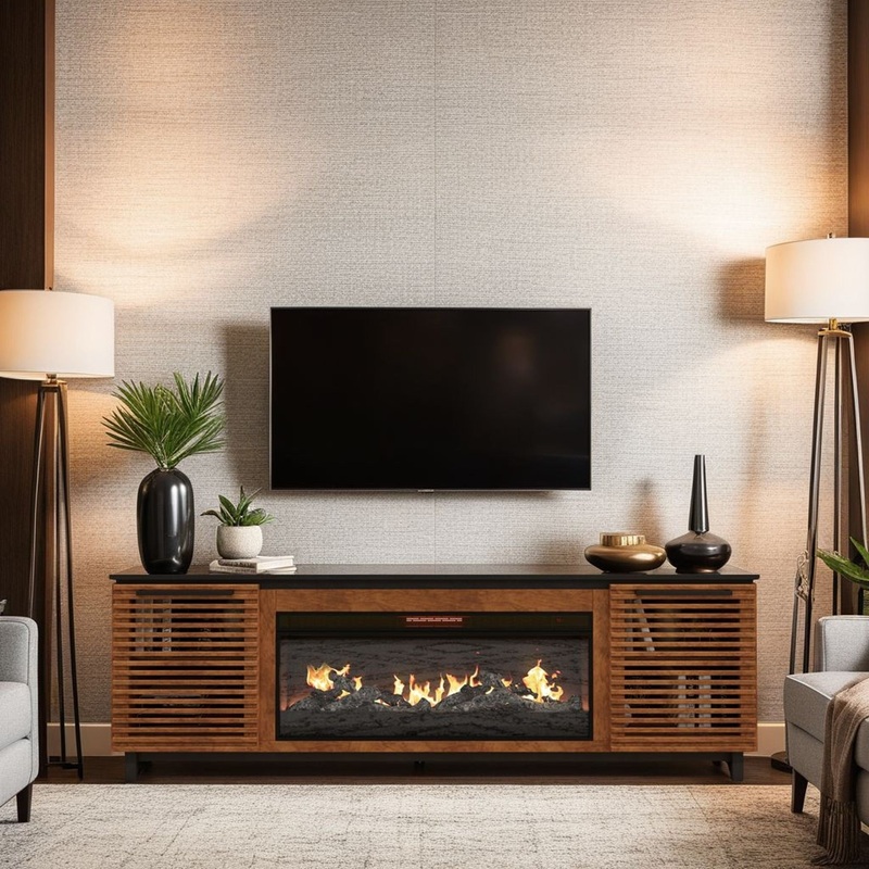 Graceland – Fireplace TV Stand Console For TVs Up To 100 – Black, Bourbon