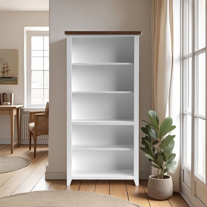 Hampton – High 5 Shelf Bookcase – Jasmine Whitewash / Barnwood