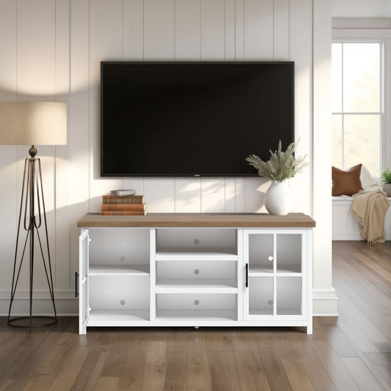 Hampton – TV Stand Console|White|99″W x 19″D x 34″H|67″W x 19″D x 35″H