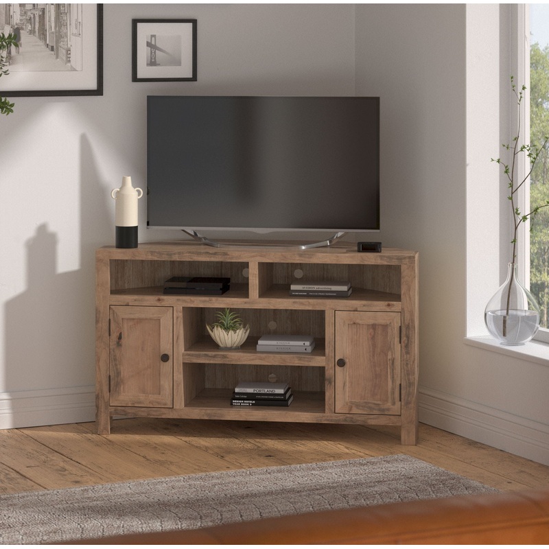 Joshua Creek – Corner TV Stand For TVs Up To – Barnwood