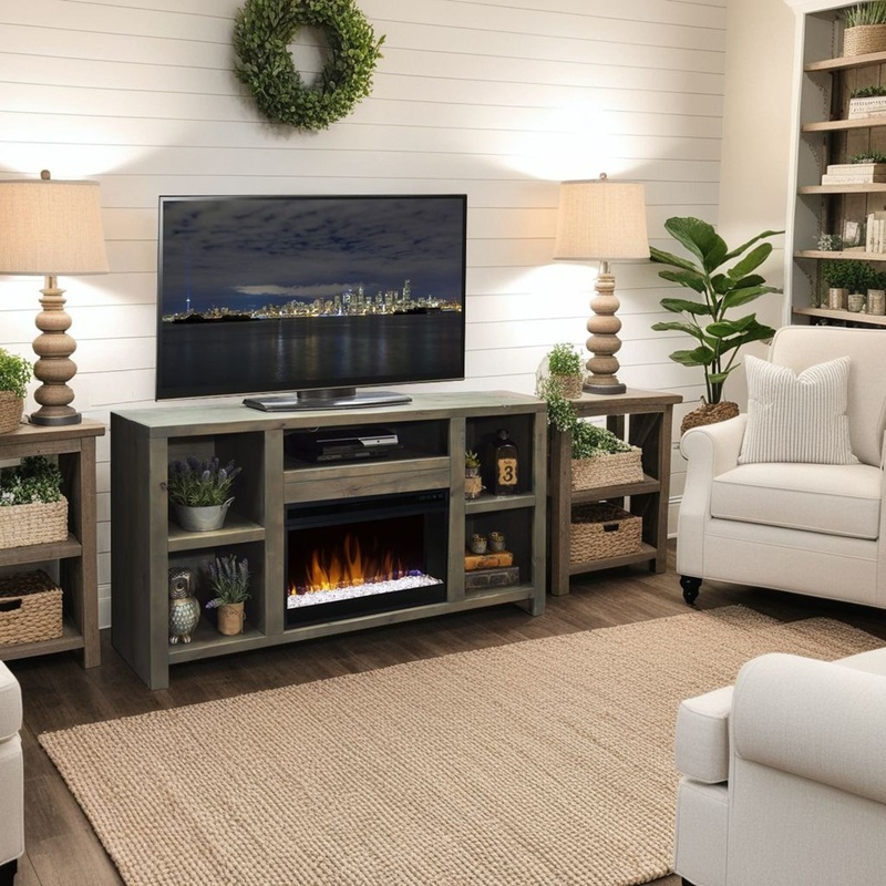 Joshua Creek – Electric Fireplace TV Stand For TVs Up To 70 – Barnwood