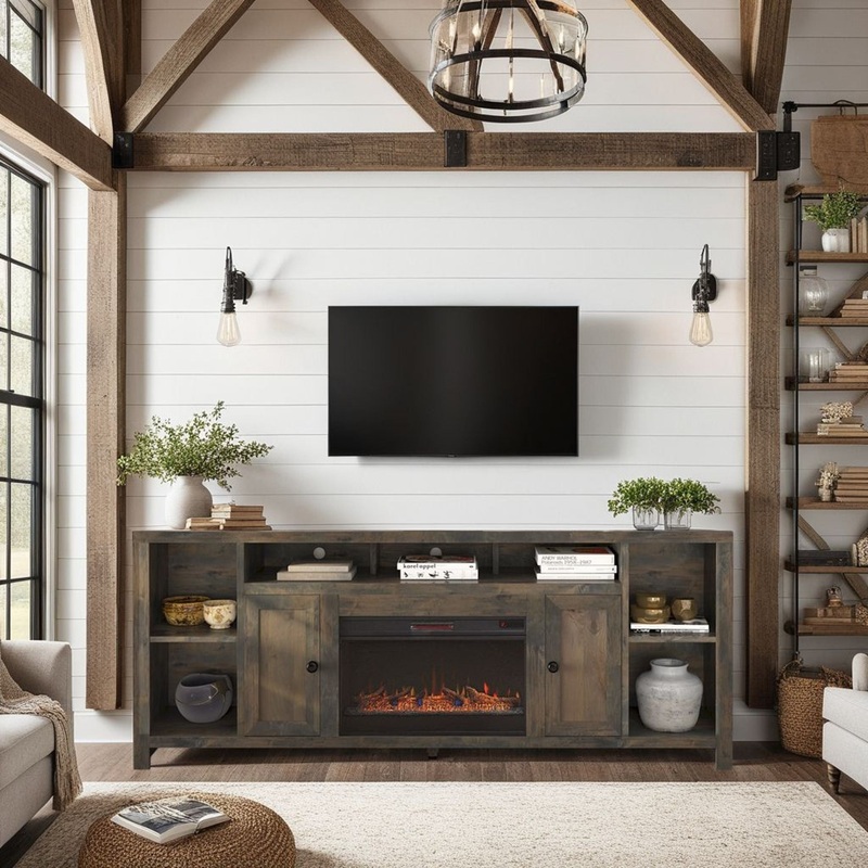 Joshua Creek – Electric Fireplace, TV Stand For TVs Up To 95 – Barnwood
