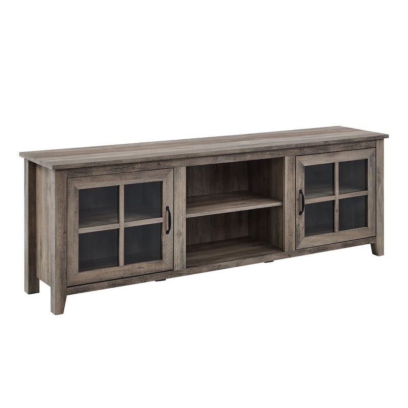 Modern Farmhouse 2 Door Glass Windowpane 70 TV Stand For 80 TVs