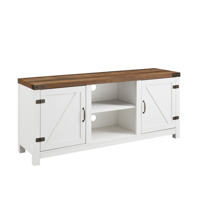 Modern Farmhouse Barn Door 3 Shelf TV Stand For TVs Up To 65