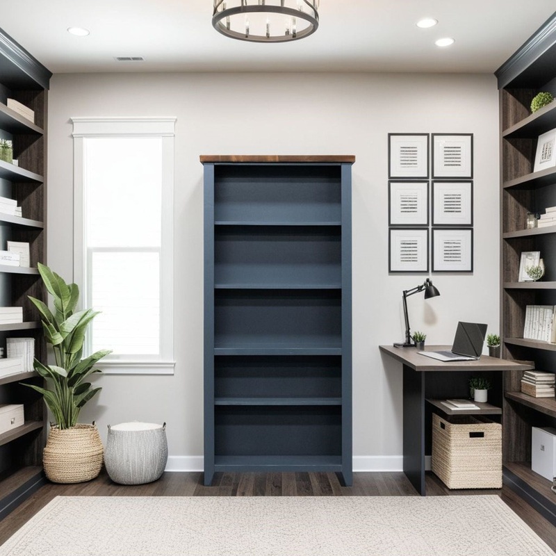 Nantucket – 5 Shelf Bookcase – Blue Denim, Whiskey