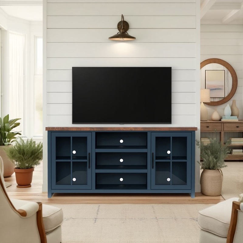 Nantucket – TV Stand Console|Blue|99″W x 19″D x 34″H|68″W x 18″D x 33″H