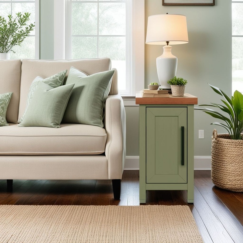 Vineyard – Chairside Table – Sage Green, Fruitwood