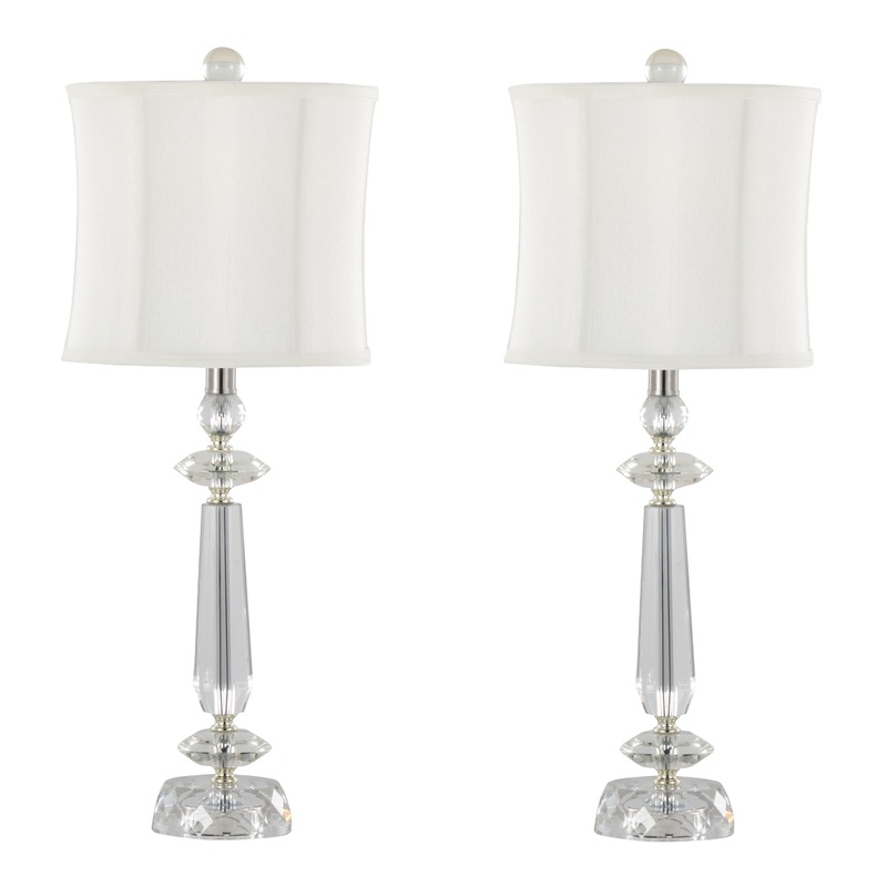 Karat – Contemporary Crystal Table Lamp (Set of 2) – Clear Crystal / Chrome / White Softback