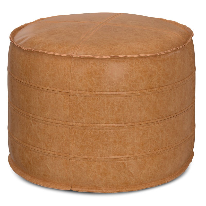 Brody – Round Pouf|Light Blue|Dark Brown|20″W x 20″D x 14″H|32″W x 32″D x 14″H