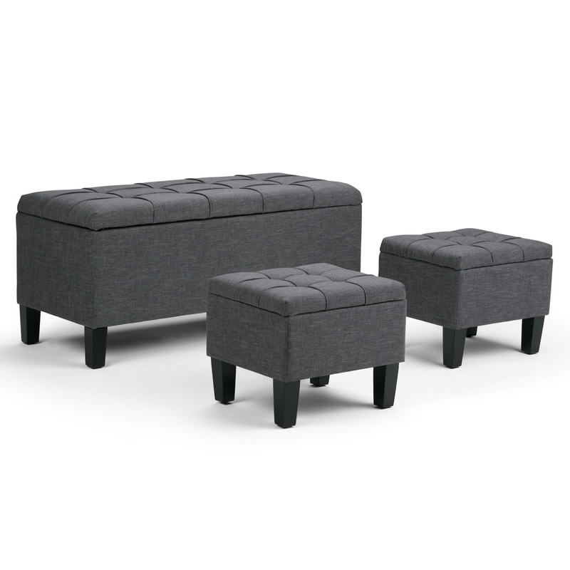 Dover – 3 Piece Storage Ottoman – Slate Gray