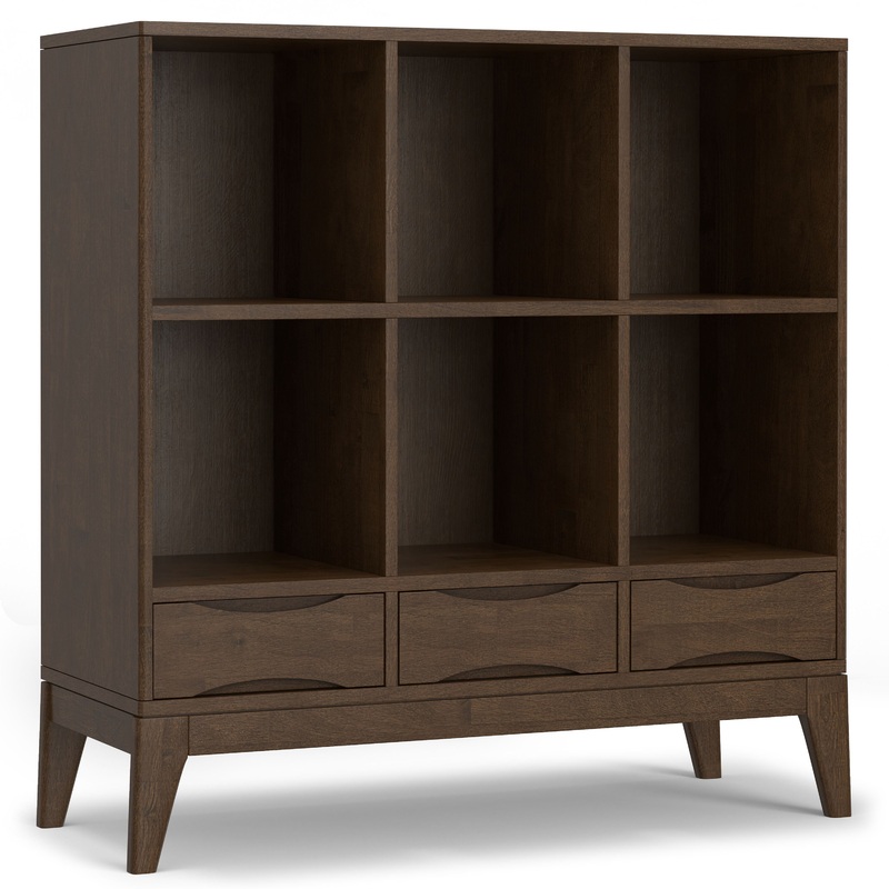 Harper – Low 6 Cube Storage With Drawers – Walnut Brown