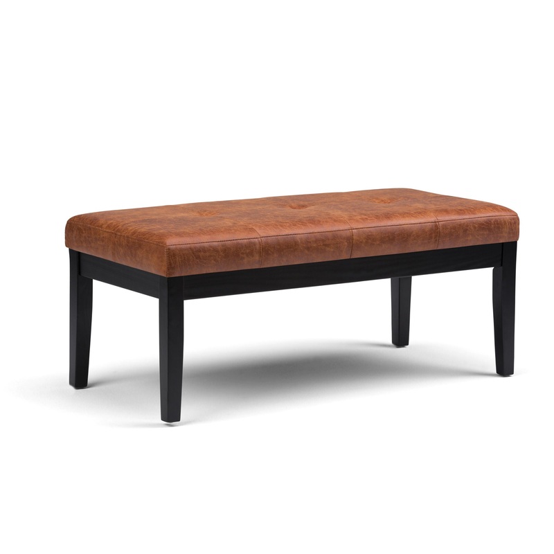 Lacey – Tufted Ottoman Bench – Distressed Saddle Brown