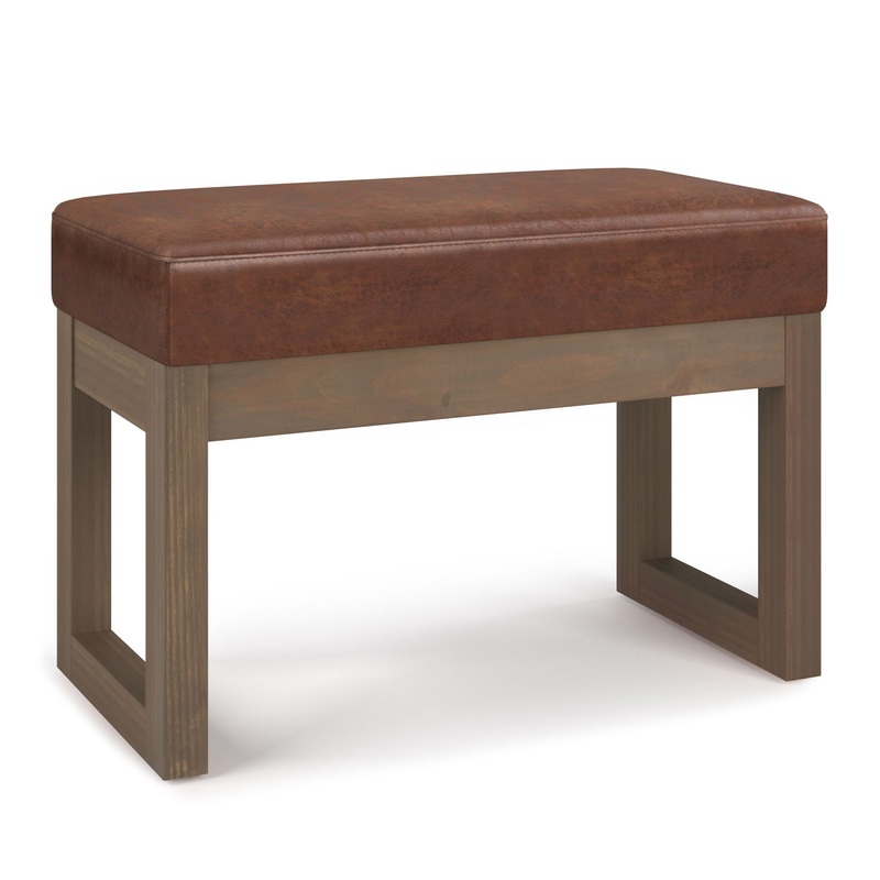 Milltown – Footstool Small Ottoman Bench – Distressed Saddle Brown