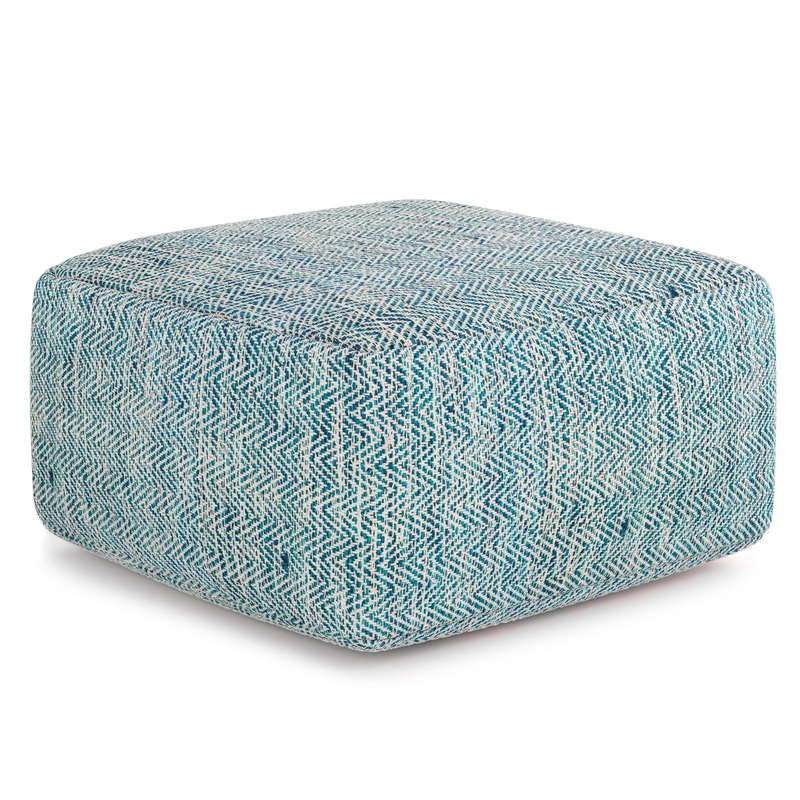 Nate – Square Pouf – Patterned Teal Melange