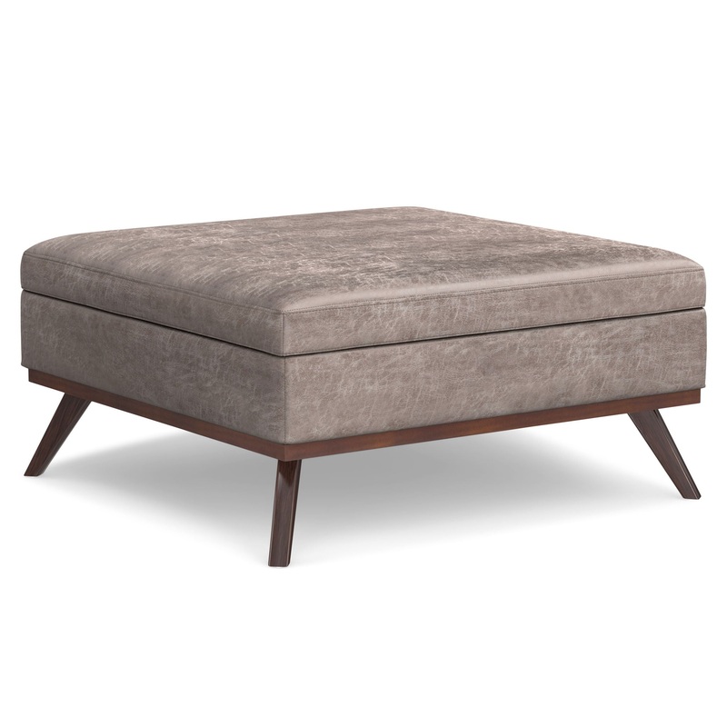 Owen – Extra Large Square Coffee Table Storage Ottoman – Distressed Gray Taupe