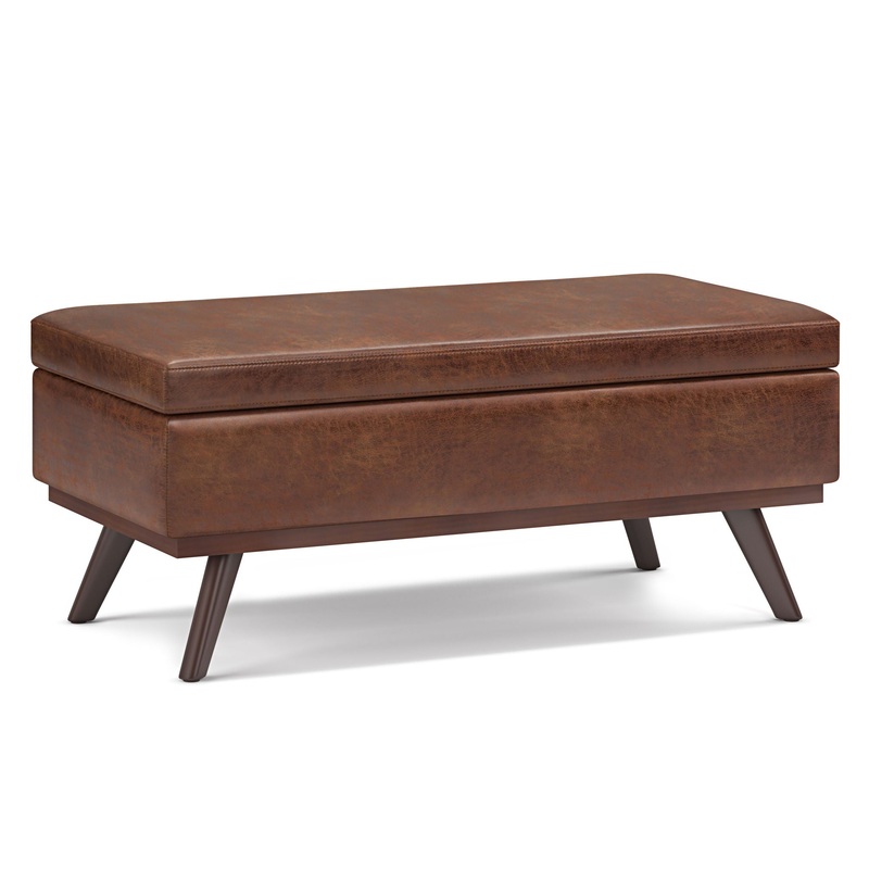 Owen – Lift Top Large Coffee Table Storage Ottoman – Distressed Saddle Brown