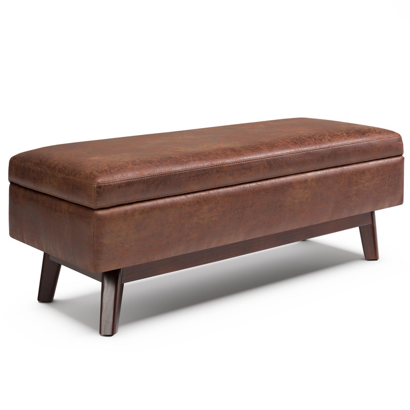 Owen – Rectangular Storage Ottoman – Distressed Saddle Brown