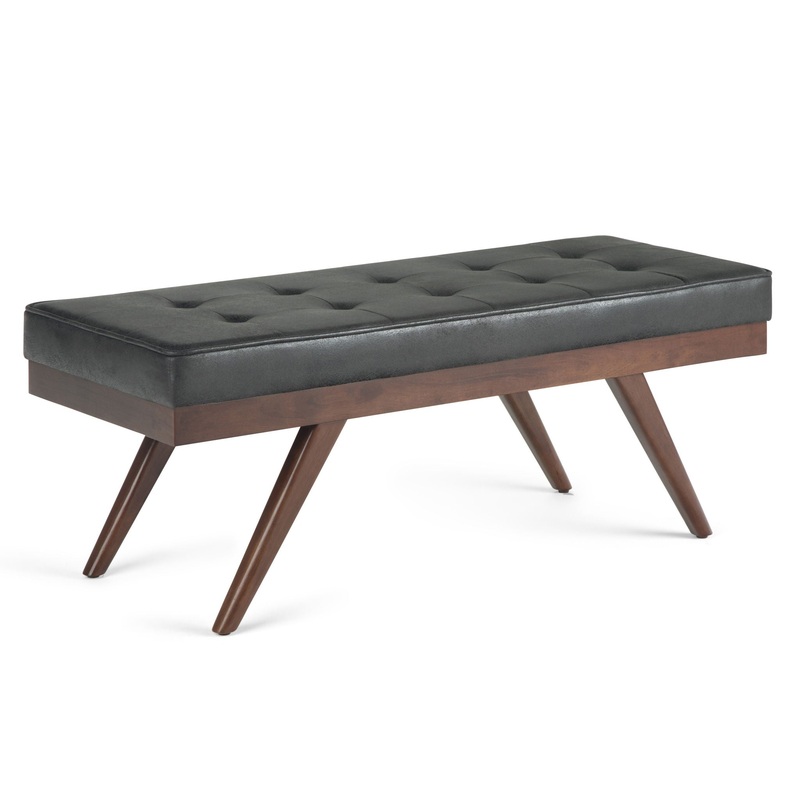 Pierce – Mid Century Ottoman Bench – Distressed Black