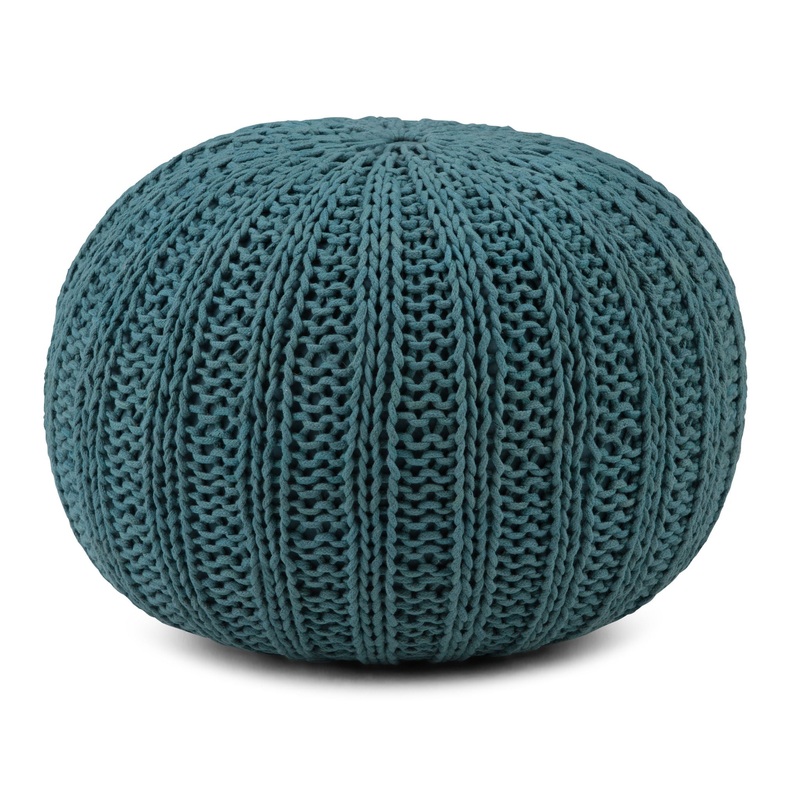Shelby – Hand Knit Round Pouf – Teal