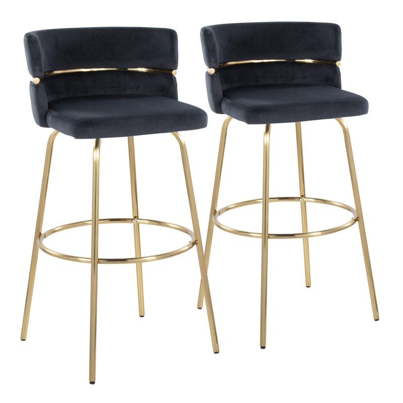 Cinch – Glam / Art Deco Fixed Height Barstool With Swivel With Round Footrest (Set of 2)