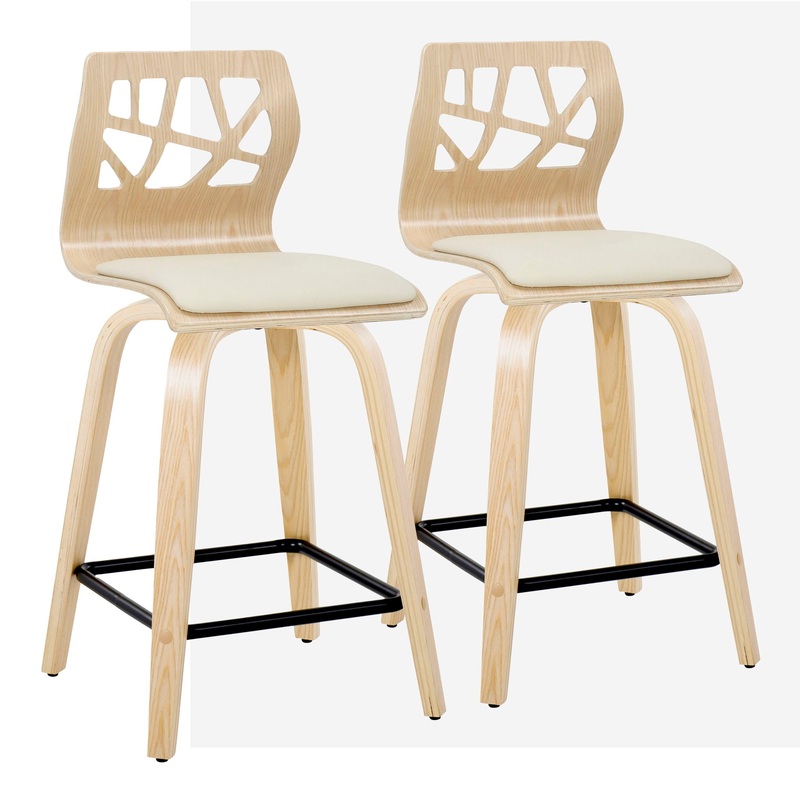 Folia – Contemporary Fixed Height Stool With Swivel With Square Footrest (Set of 2)