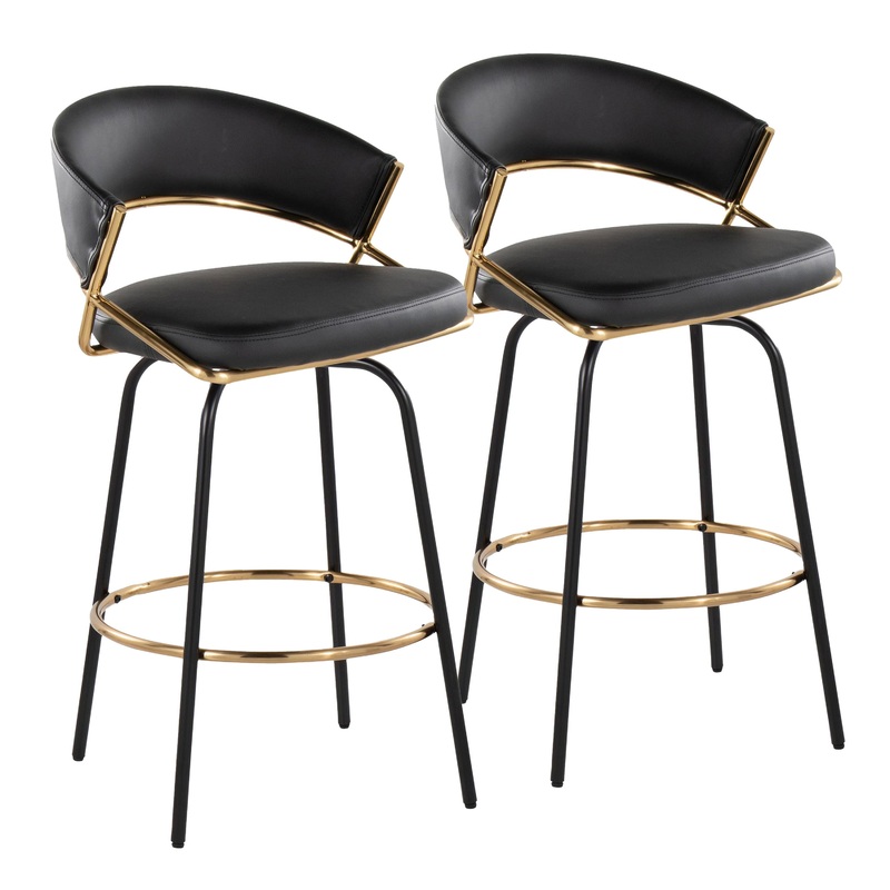 Jie – Fixed Height Contemporary Counter Stool With Swivel Round Footrest (Set of 2)