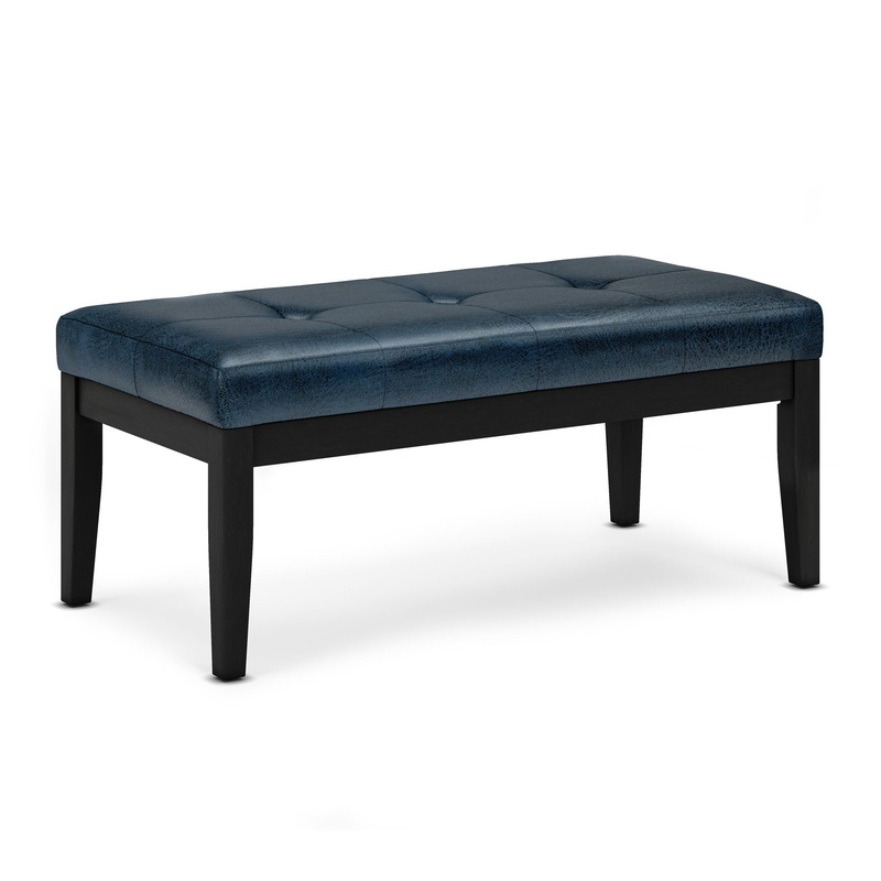 Lacey – Tufted Ottoman Bench – Distressed Dark Blue