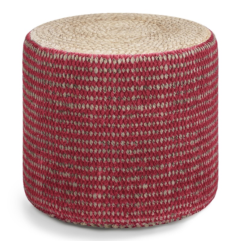 Larissa – Round Braided Pouf – Natural / Maroon