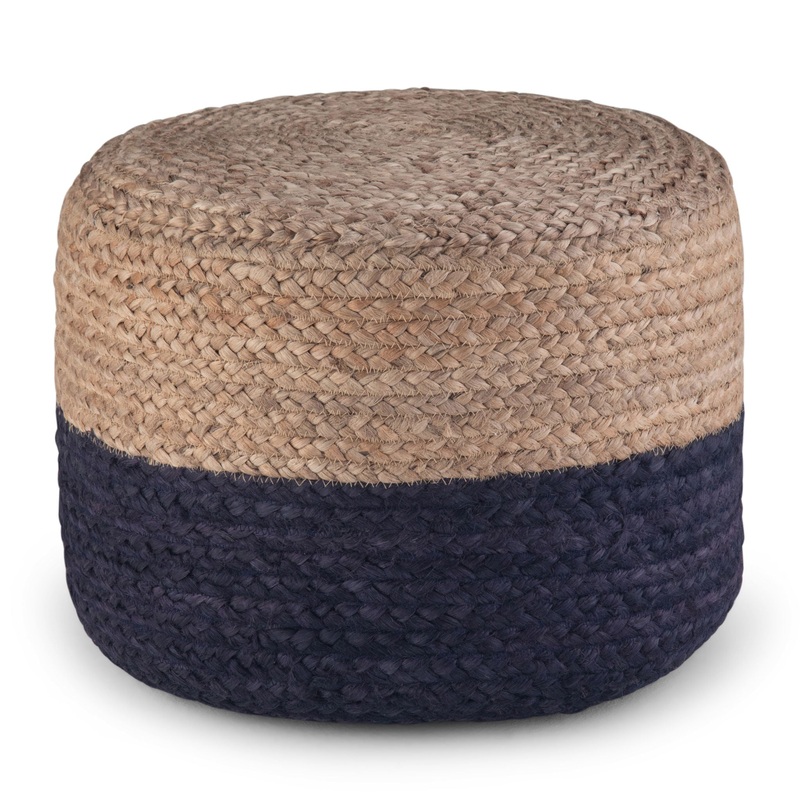 Lydia – Round Pouf – Navy / Natural