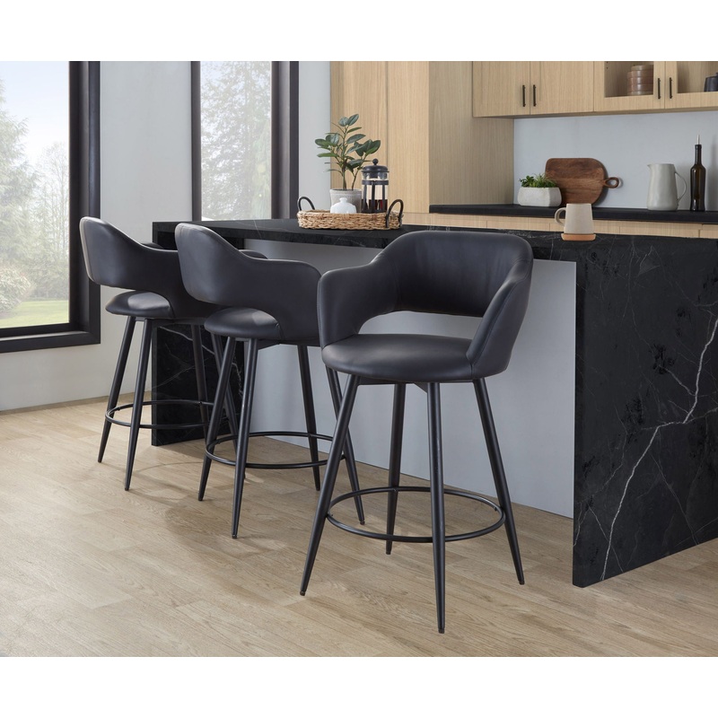Margarite – Contemporary Fixed Height Counter Stool With Swivel With Round Footrest (Set of 2)