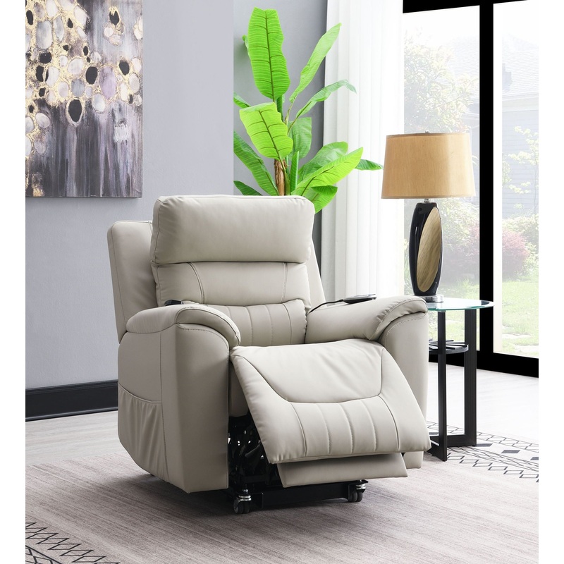 Marsha – Silicone Synthetic Leather Power Motion Recliner With Lift Heating Massage Chair – Light Gray
