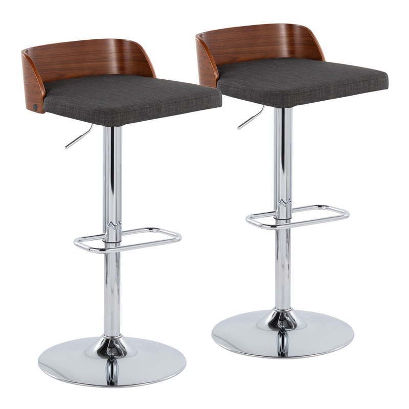 Maya – Mid Century Modern Adjustable Barstool With Swivel With Rounded Rectangle Footrest (Set of 2)