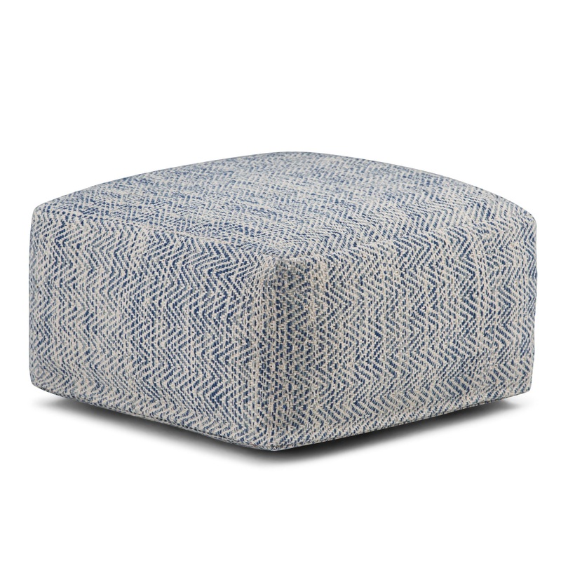 Nate – Square Pouf – Patterned Denim Melange