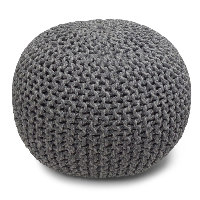 Nikki – Hand Knit Round Pouf – Gray