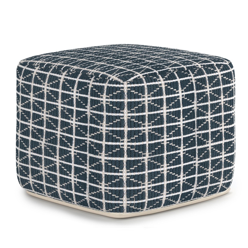 Noreen – Square Pouf – Dark Blue / White