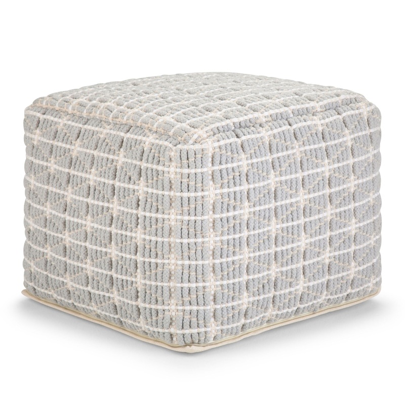Noreen – Square Pouf – Light Blue / White