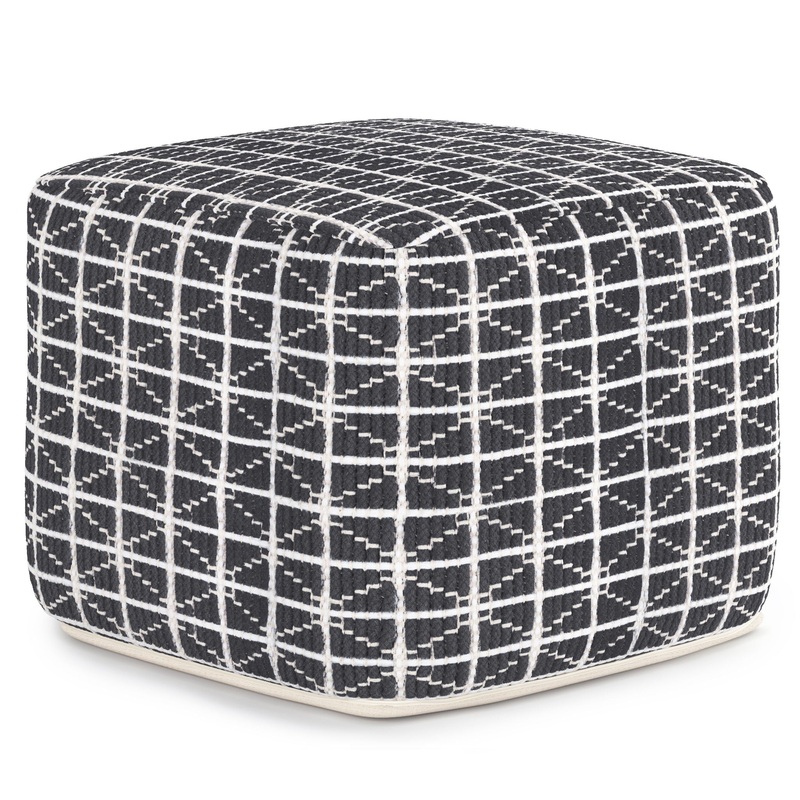 Noreen – Square Pouf – Slate Gray / White