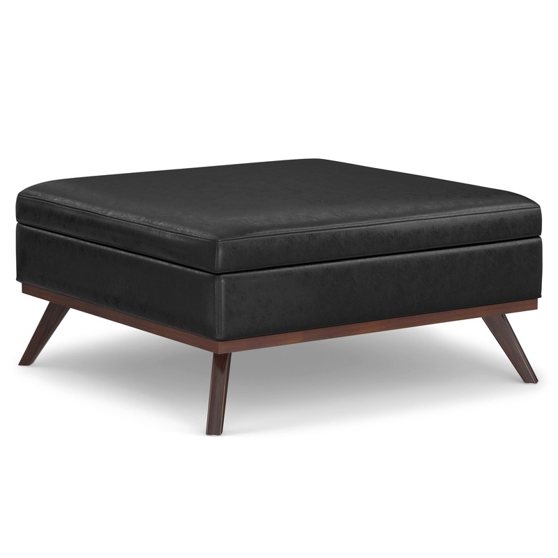 Owen – Extra Large Square Coffee Table Storage Ottoman – Distressed Black