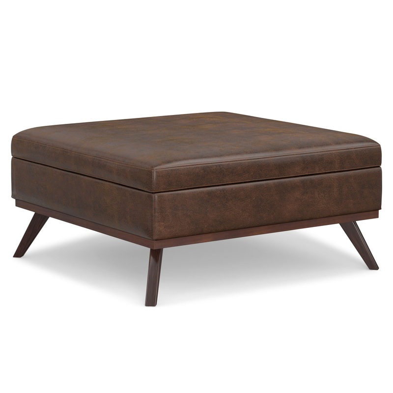 Owen – Extra Large Square Coffee Table Storage Ottoman – Distressed Chestnut Brown