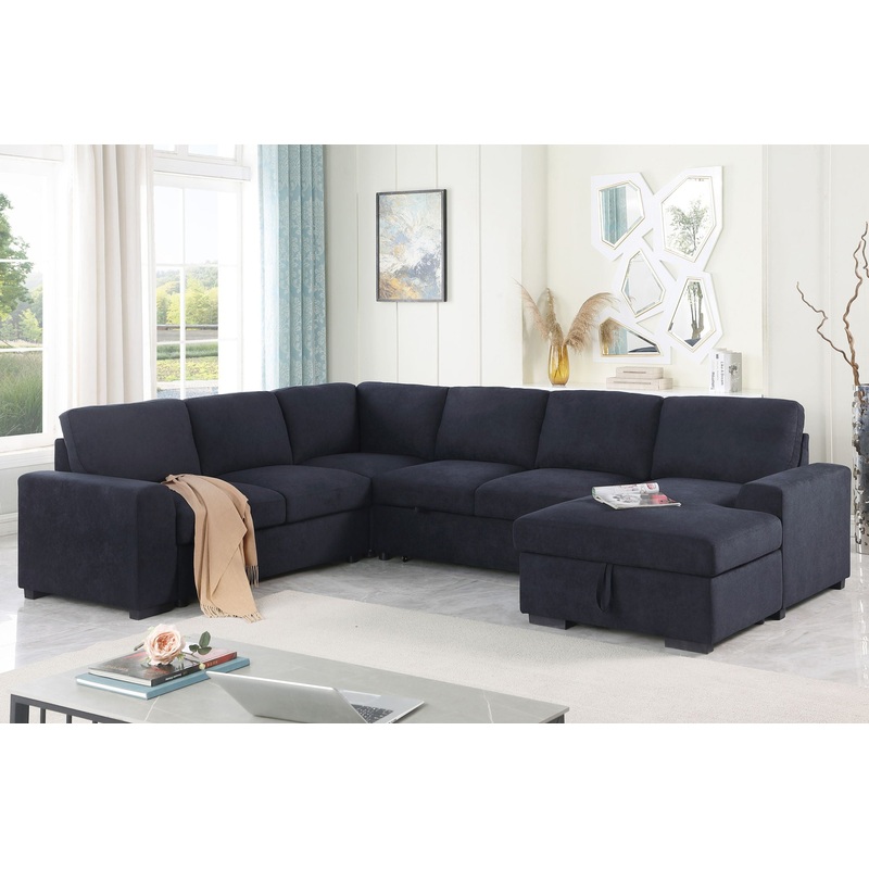 Selene II – Woven Fabric Sleeper Sectional Sofa With Right Facing Storage Chaise – Dark Gray