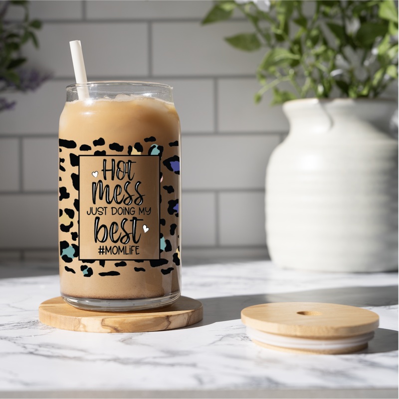 16 oz Iced Coffee Glass Can – HOT MESS JUST DOING MY BEST #MOM LIFE
