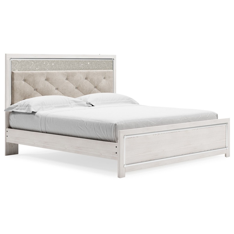 Altyra – White – King Panel Bed With Upholstered Headboard