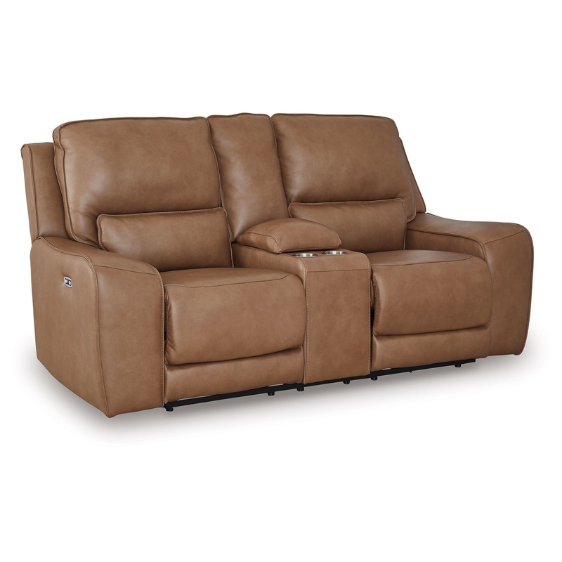 DeepWakes – Caramel – Power Reclining Loveseat / Console / Adjustable Headrest