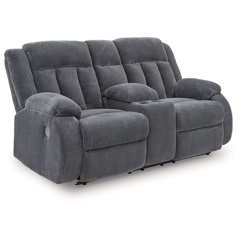 Observation – Steel – Double Reclining Power Loveseat With Console