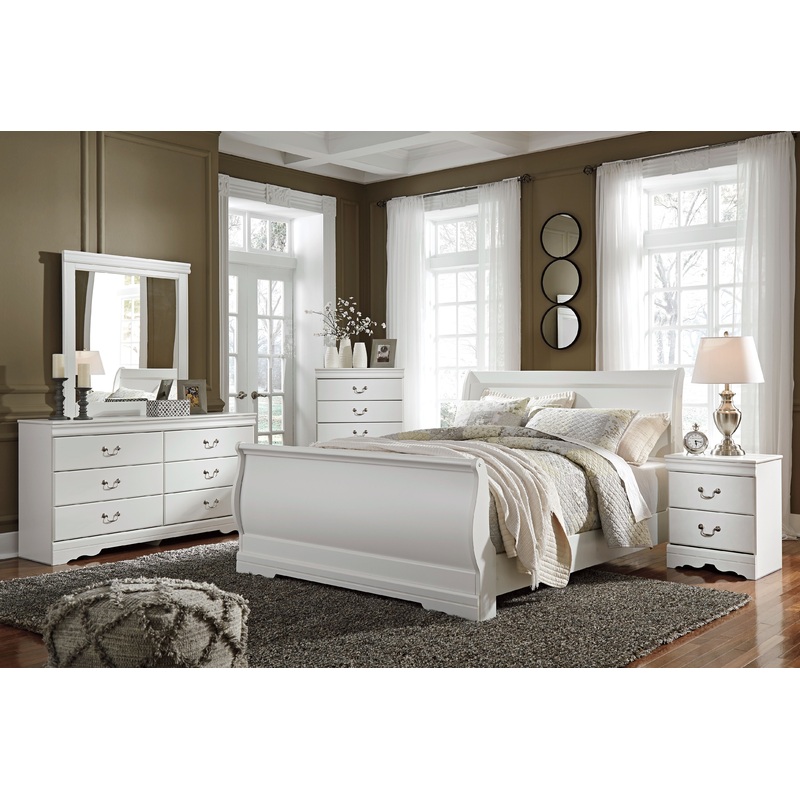 Anarasia – Sleigh Bed Set|White|6 Pc. – Dresser, Mirror, Chest, Sleigh Bed|7 Pc. – Dresser, Mirror, Chest, Sleigh Bed, Nightstand|5 Pc. – Dresser, Mirror, Sleigh Bed|6 Pc. – Dresser, Mirror, Sleigh Bed, Nightstand