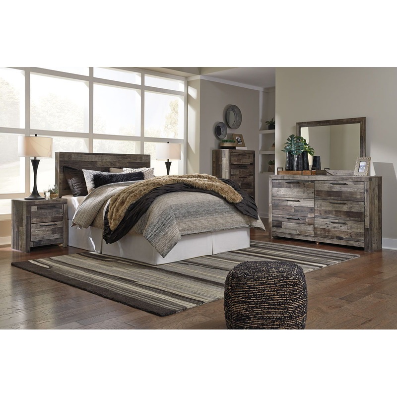 Derekson – Bedroom Set|6 Pc. – Panel Headboard with Bolt on Bed Frame, Dresser, Mirror, Chest, Nightstand|Queen|King