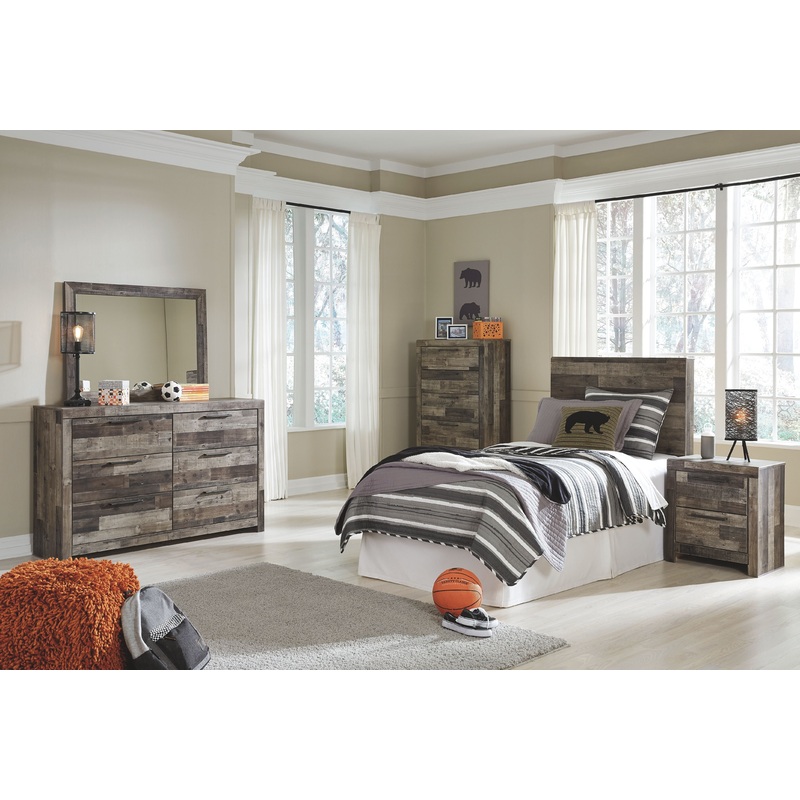 Derekson – Youth Bedroom Set|Dark Gray|6 Pc. – Panel Headboard, Dresser, Mirror, Chest, Nightstand|6 Pc. – Panel Headboard with Bolt on Bed Frame, Dresser, Mirror, Chest, Nightstand